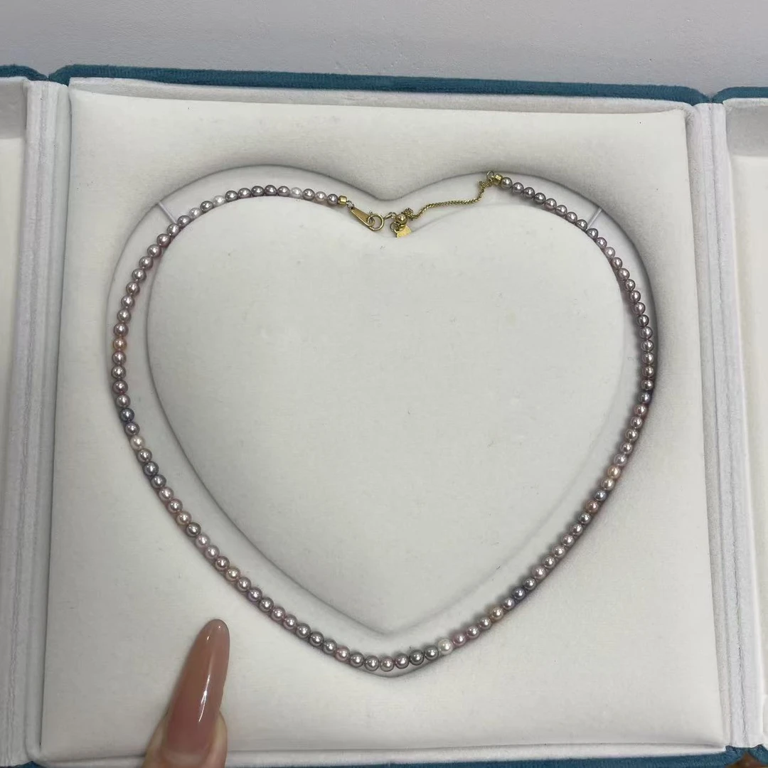 天然淡水珍珠3-4mm糖果混彩正圆无暇小米珠项链强光彩色渐变仙女