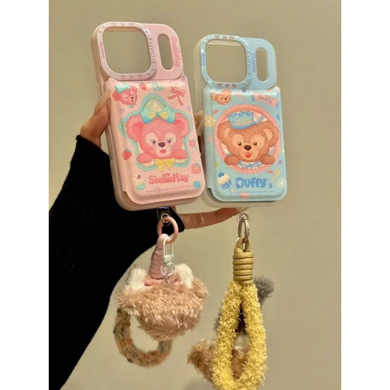 可爱奶萌雪莉玫达菲熊翻盖镜面适用iphone17promax苹果手机壳新款