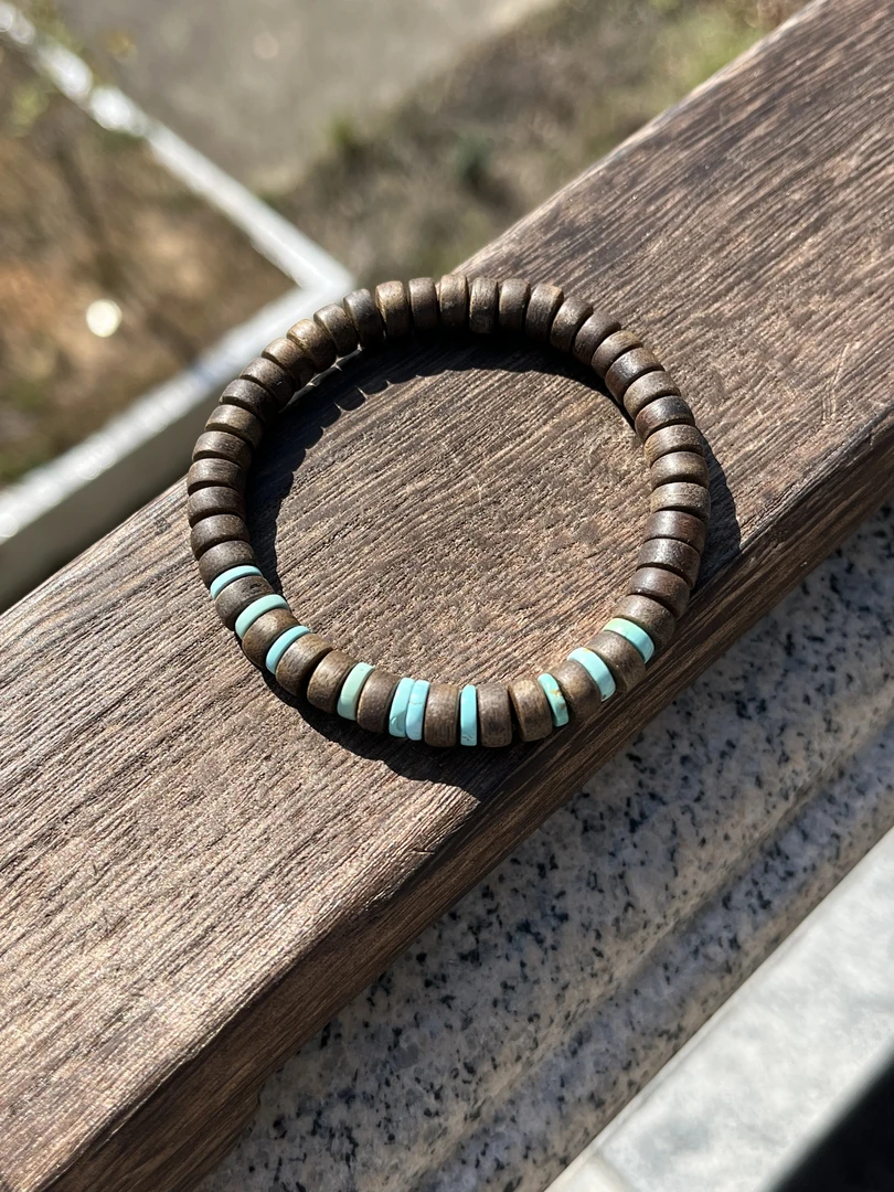 沉香绿松石精工药片珠手串 多样性发一