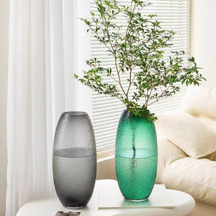 北欧大号落地菩提玻璃花瓶水培富贵竹马醉木吊钟家居餐厅插花摆件