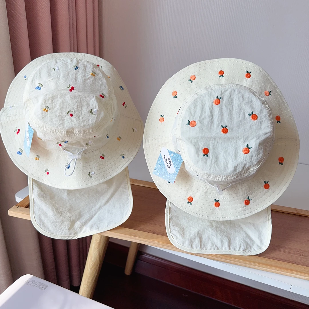 儿童帽子春夏薄款渔夫帽大檐防晒帽带披肩帽宝宝户外护脖遮阳帽潮