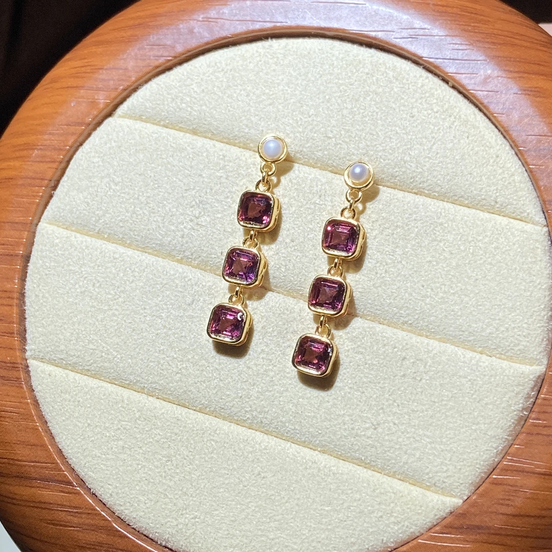 【渠小姐精选】ED7216 S925银石榴石设计款奢华大气耳钉