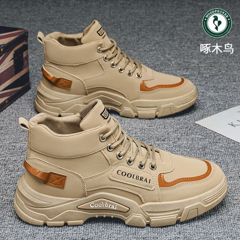 啄木鸟高帮男鞋冬季新款工装风户外登山劳保工地上班防滑耐磨