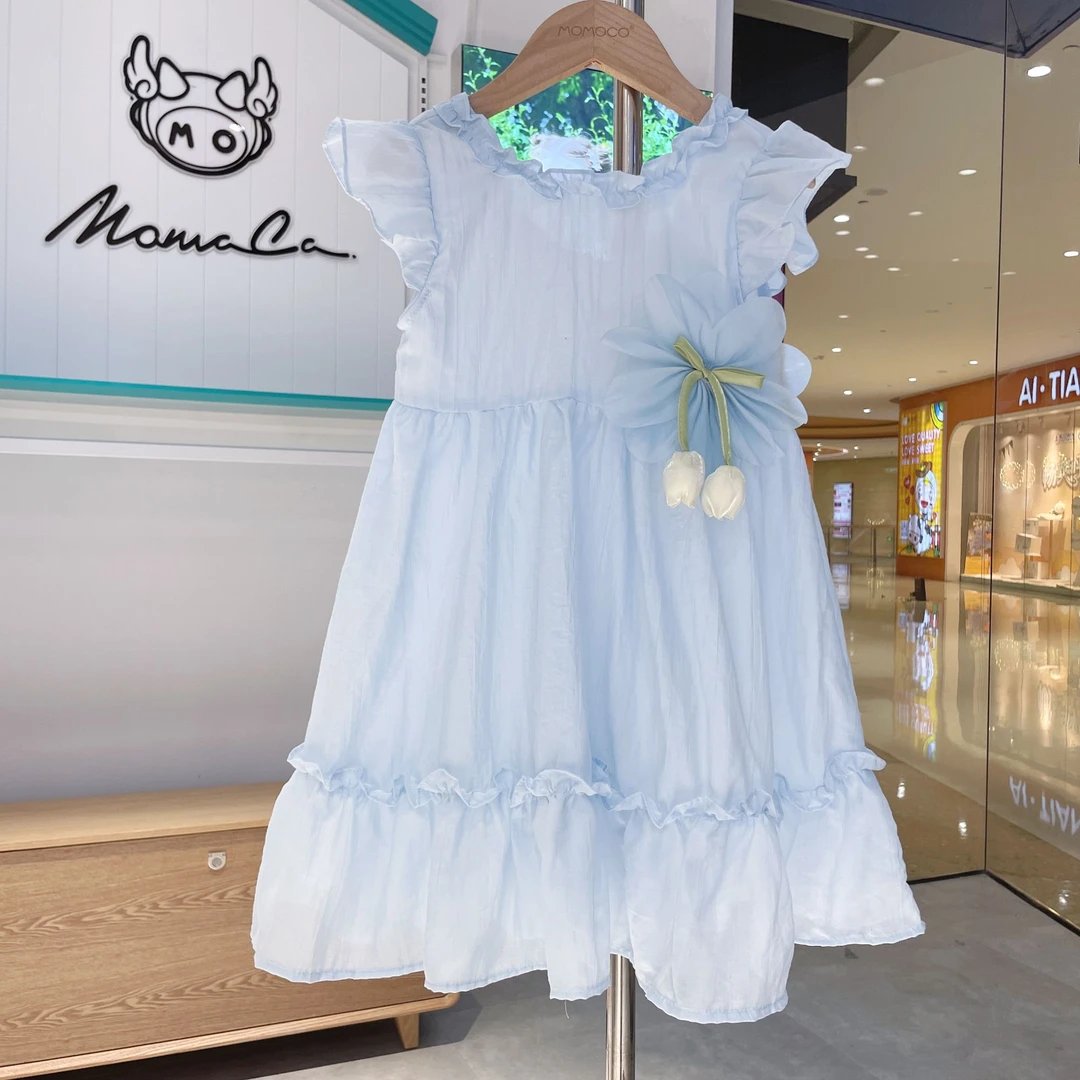 MOMOCO女童夏季女童时尚花边立体花朵飞袖连衣裙77630476096