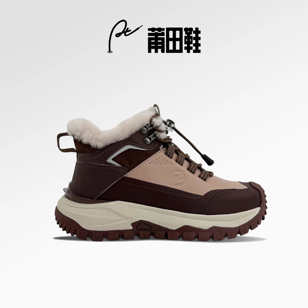 冬季新款真皮澳洲羊毛一体雪地靴女士舒适纯色厚底系带保暖棉鞋