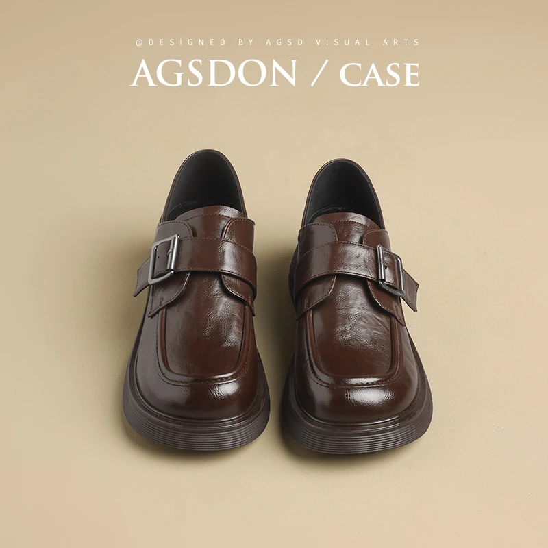 奥古狮登厚底乐福鞋女2025新款秋季棕色增高英伦小皮鞋通勤单鞋xx