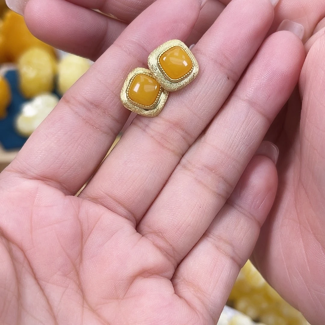 银S925镶嵌琥珀裸石多样性发其一h