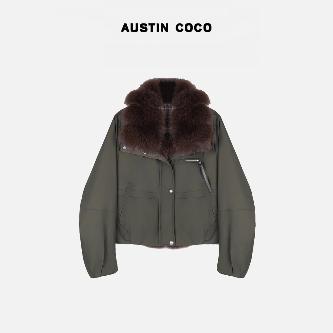 AUSTIN COCO2025年新款女装短款空军服90白鹅绒羽绒服外套Y69053