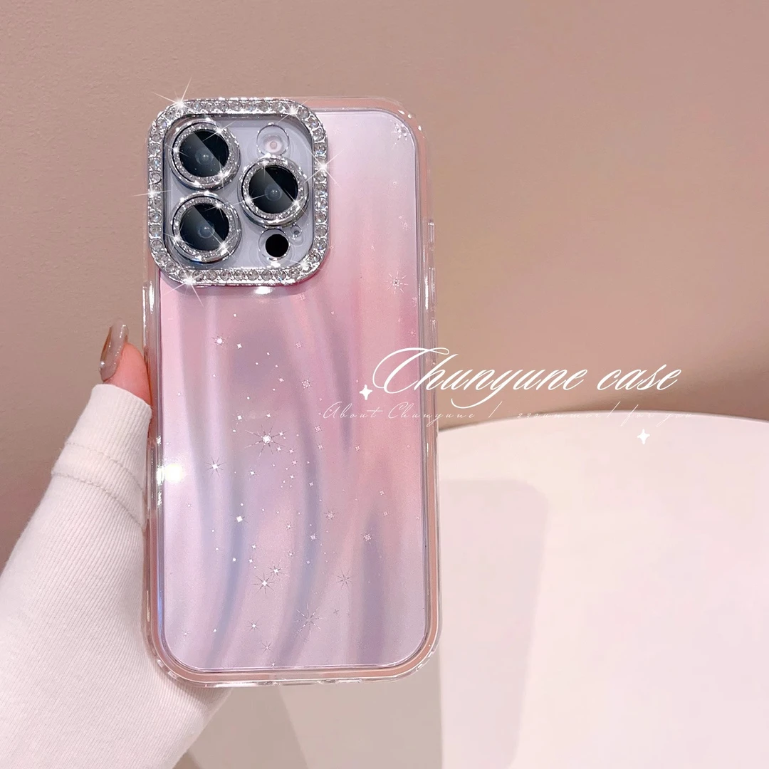 高颜值渐变闪钻适用苹果16promax手机壳iphone15pro镜头全包14/13