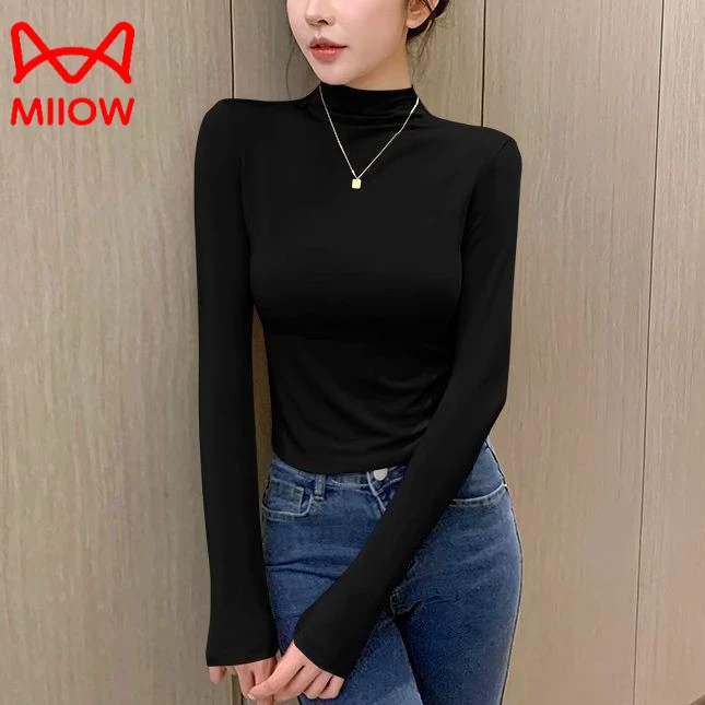 猫人莫代尔半高领打底衫女2025春秋新款内搭修身长袖洋气打底衫