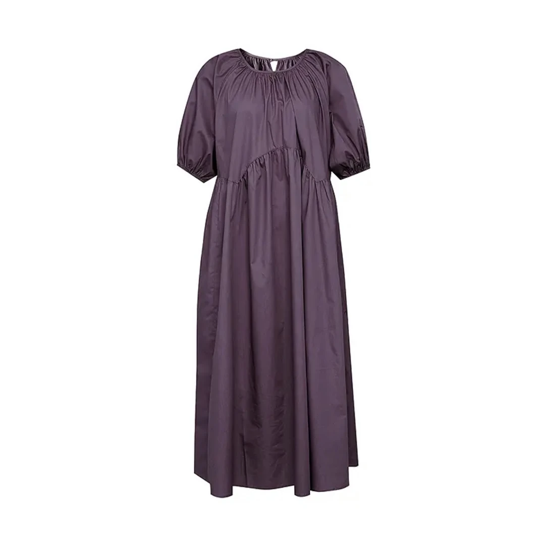 【阿玛施AMASS】5500549春夏出游青春纯色休闲圆领短袖中长连衣裙