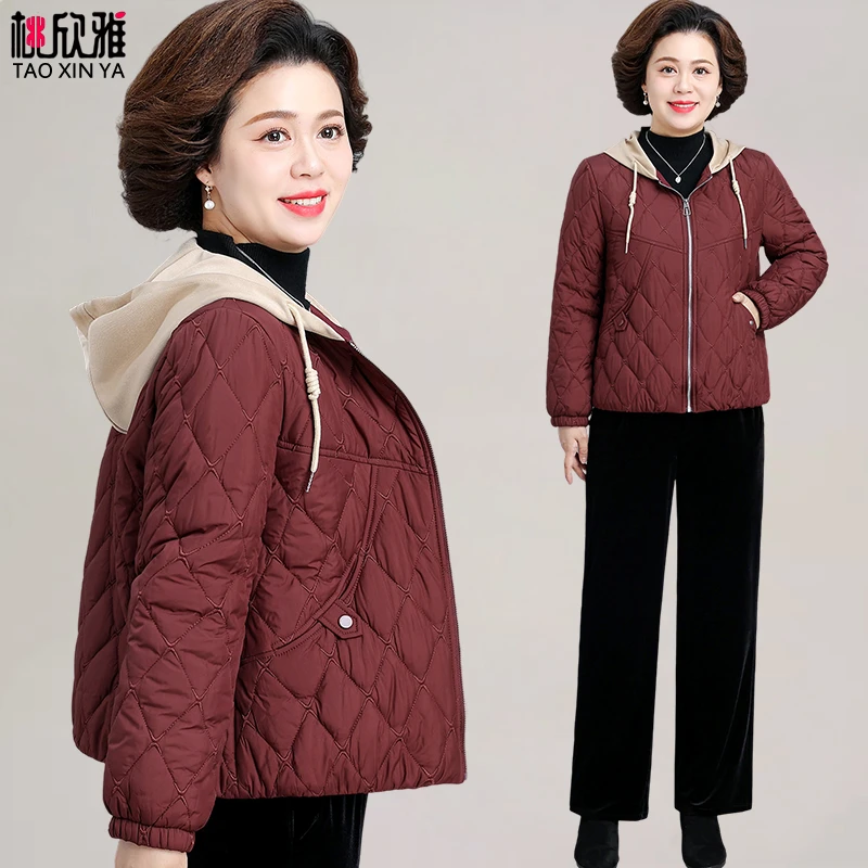 中年妈妈轻薄小棉袄秋冬中老年夹棉外套女冬装羽绒棉服二棉上衣服