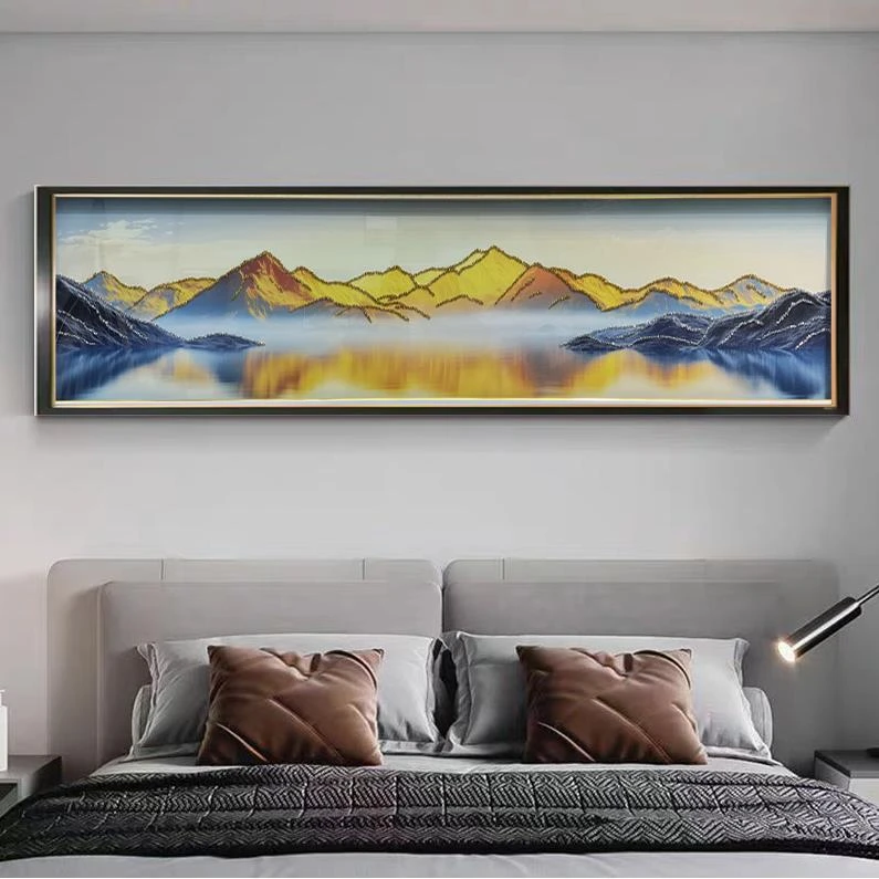 Q216金山绿水床头纯手工实物钢化玻璃装裱治愈简约时尚现代装饰画