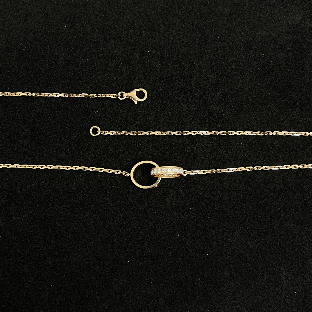 95新 Cartier/卡地亚 Cartier/卡地亚玫瑰金LOVE系列双环半钻项链