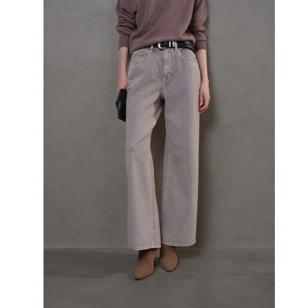 MSGDJK1133测款 高腰做旧女牛仔裤宽松低腰直筒裤春秋灰色秋冬季