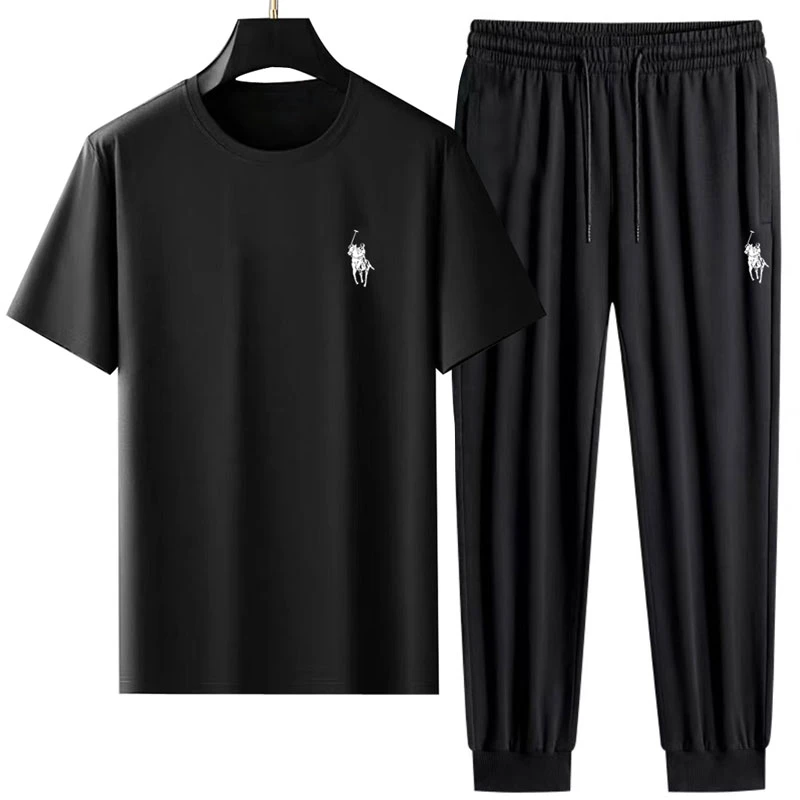 夏季男女同款套装潮流圆领休闲透气弹力男士宽松薄款时尚套装