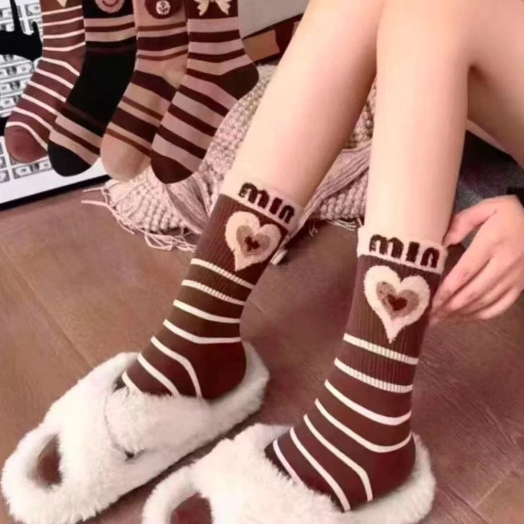 袜子棉袜秋冬纱女羽毛笑脸ins保暖高筒冬季潮百搭袜子女冬季潮流