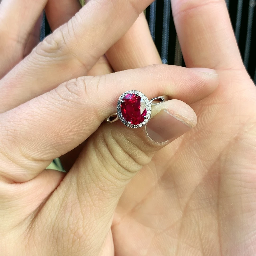 红宝石戒指银S925镶嵌