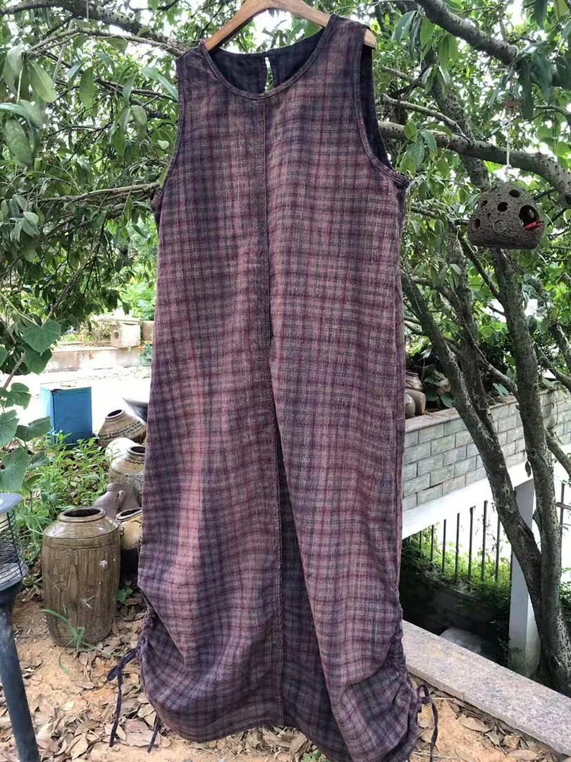 古古卖土布单层细带长款背心裙长128