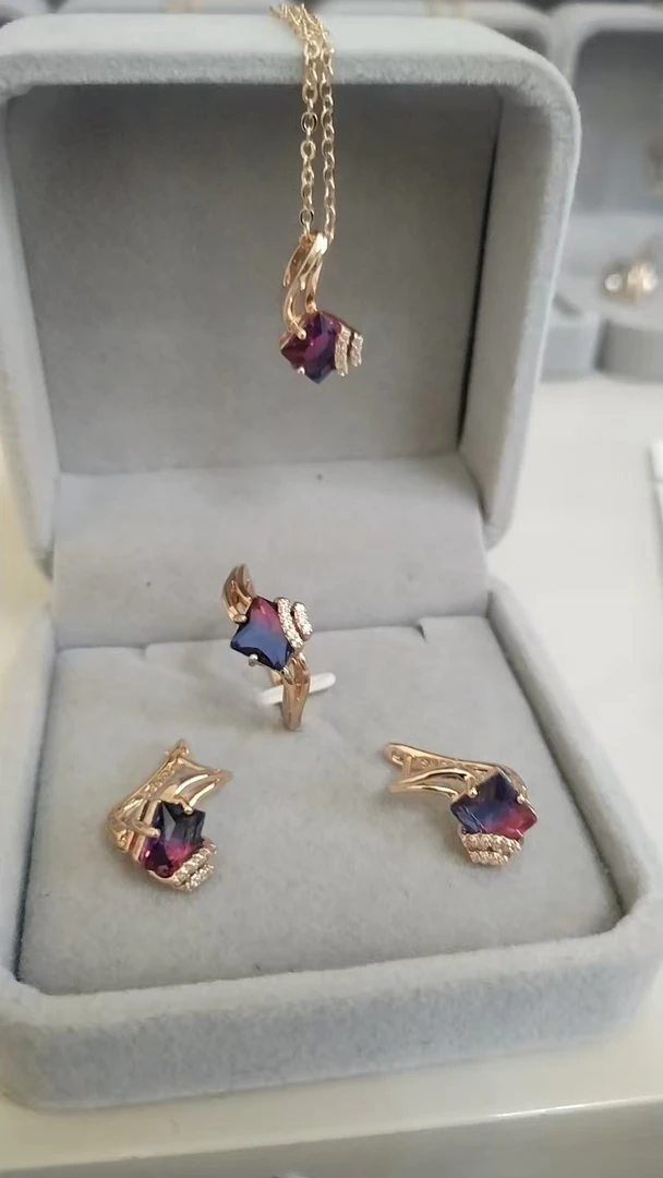 铜合金锆石项链 镀俄罗斯585紫金首饰套装41838饰品