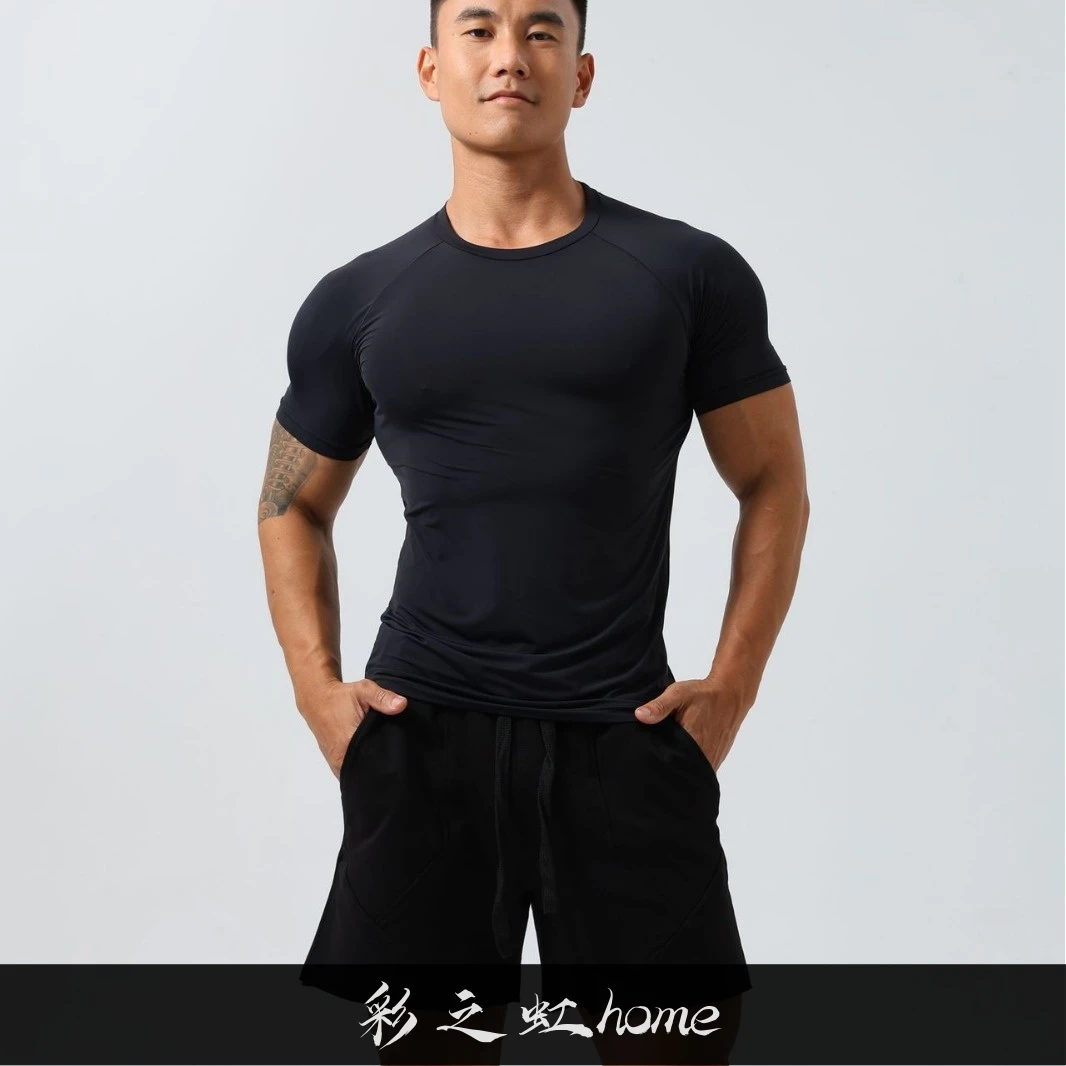男士健身冰丝速干短袖T恤男运动户外跑步透气圆领弹力夏季男子