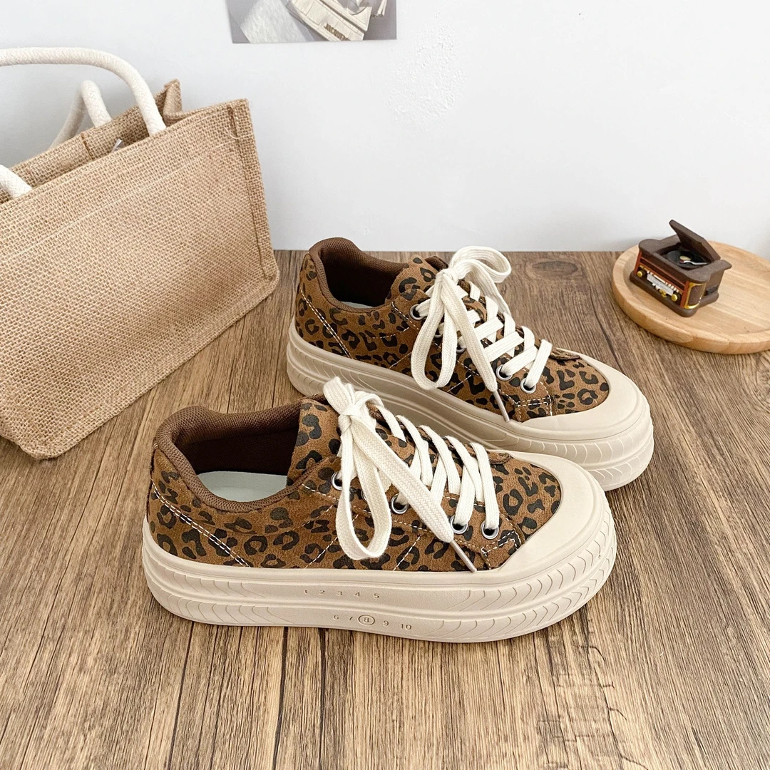 经典复古女款豹纹低帮板鞋2025秋季新款增高透气小众百搭学生潮鞋