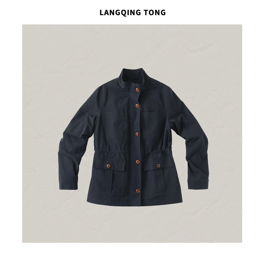 浪清/女装推荐 瓦莱莉纯棉长袖立领外套43743#