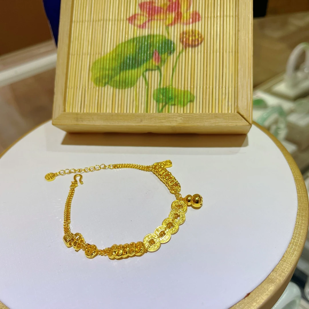 925银手链 S925银五帝币盘编招财纳福爆款手链