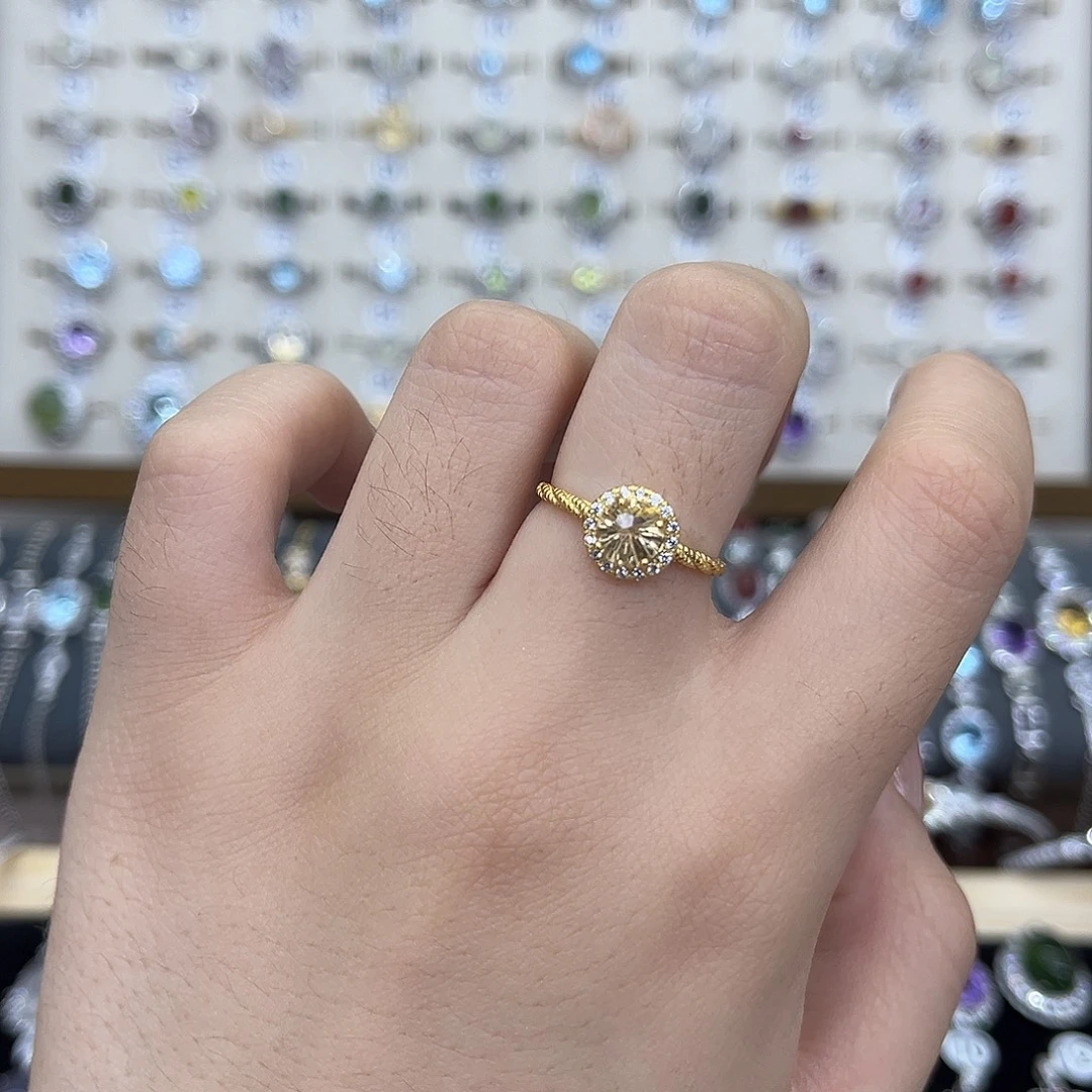 黄晶戒指银S925镶嵌