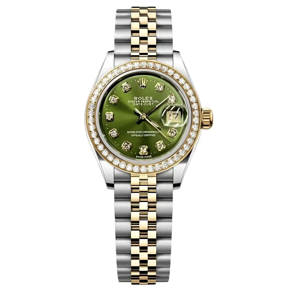 99新 Rolex/劳力士 日志69173后钻/26MM间金钢带绿盘机械女款腕表