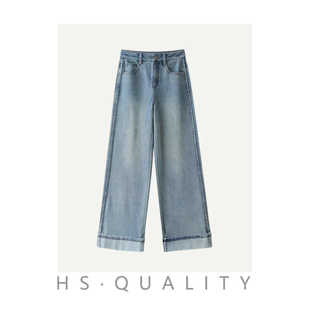 【爆款推荐】2025年秋时尚遮肉显瘦舒适百搭可翻边牛仔直筒裤251015