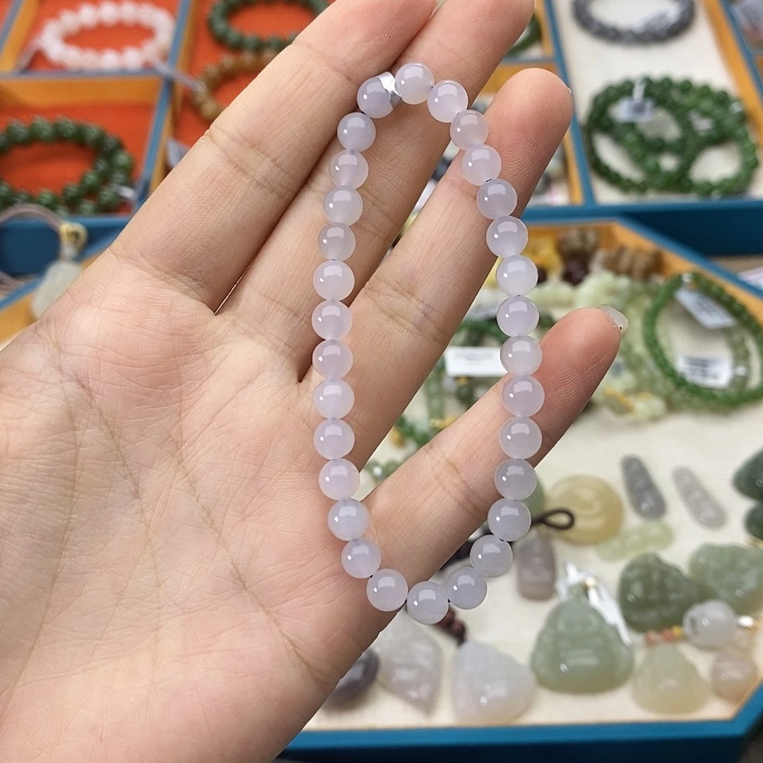 和田玉未镶嵌手链w10冰烟紫6mm