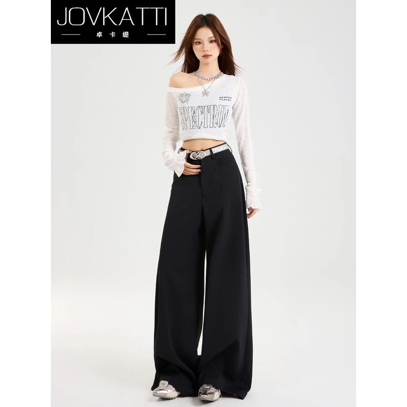 卓卡缇高腰阔腿西装裤女秋季2025垂感慵懒松弛感日常休闲黑色裤子