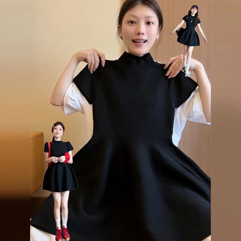 赫本风法式黑色连衣裙子女夏季2025新款爆款绝美收腰a字蓬蓬短裙