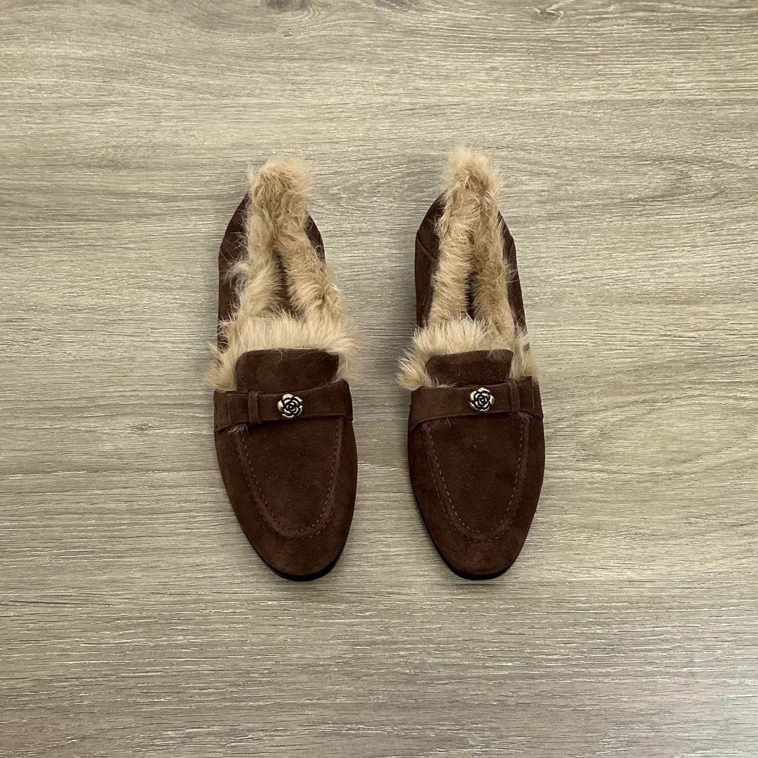 Dannyfrey山茶花美拉德风百搭小个子软底加绒女士乐福鞋3.5CM