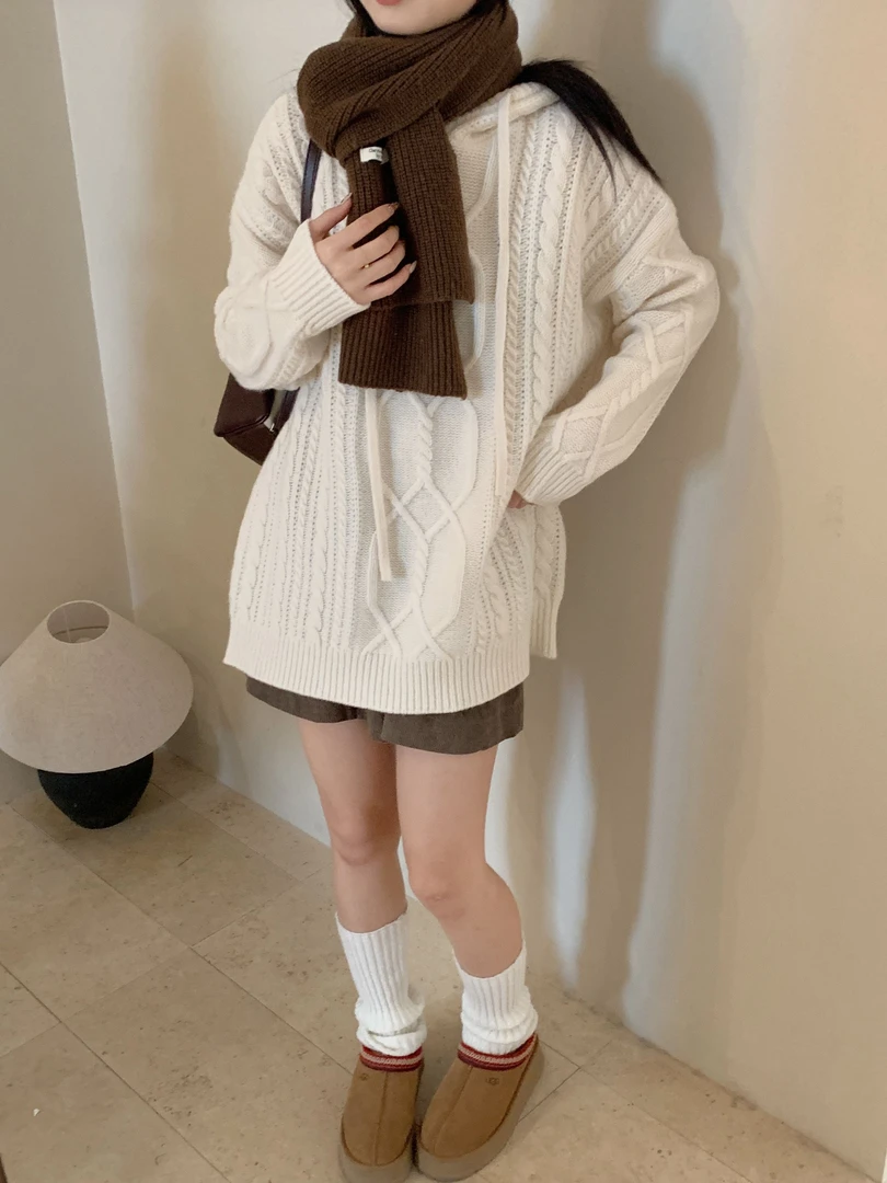 【DUODUO 679908】连帽羊毛衫100羊毛加厚针织外套