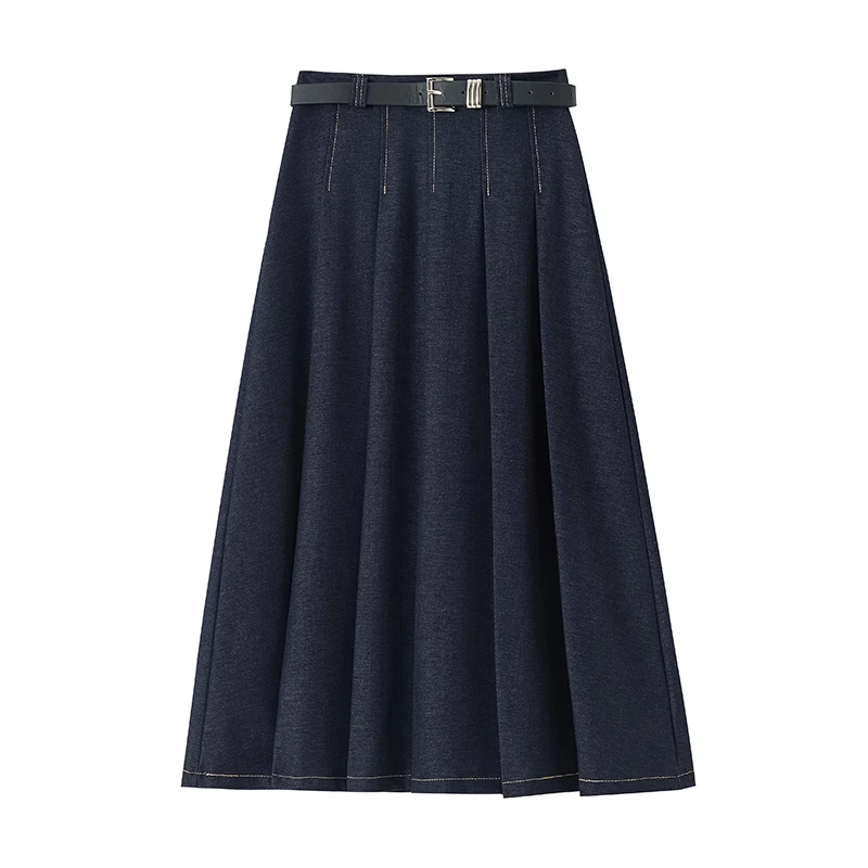 牛仔半身裙子女夏季新款宽松高腰休闲显瘦时尚百搭a字百褶裙2018