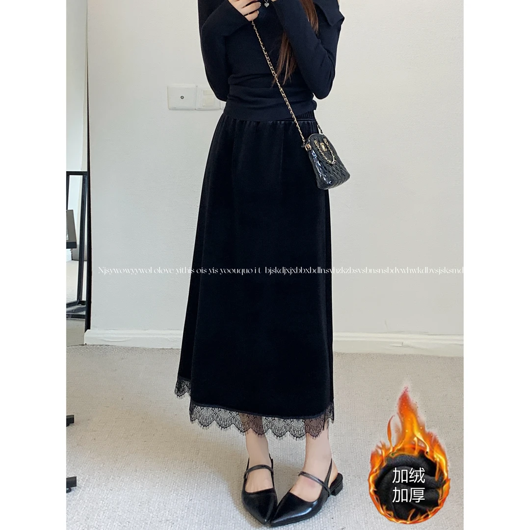 大码女装胖MM秋冬季韩式加绒加厚半身裙