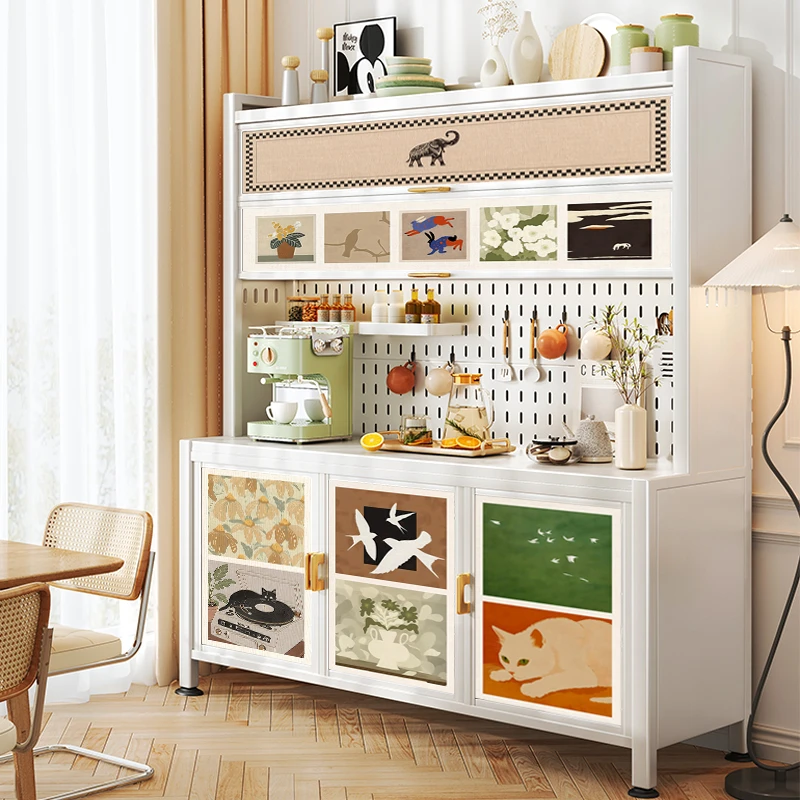 【高性价比】多功能收纳多门多层复古防尘餐边柜收纳柜家用落地餐厅