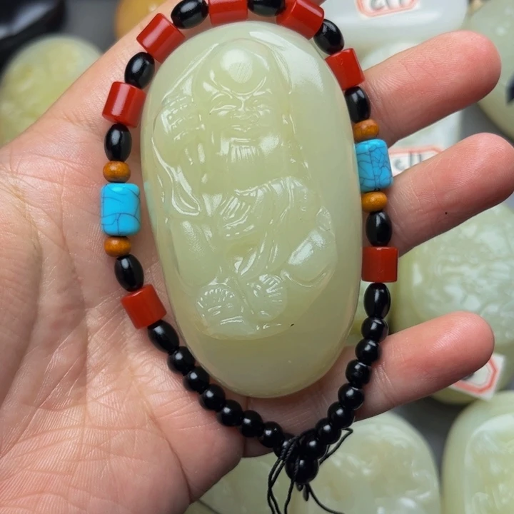 石材方解石手把件寿星