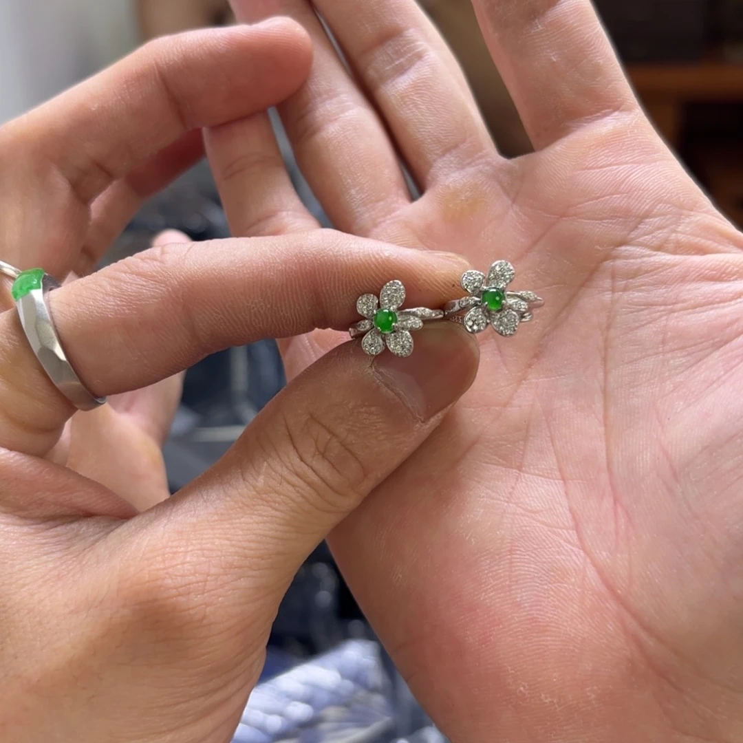 翡翠戒指银S925镀金镶嵌