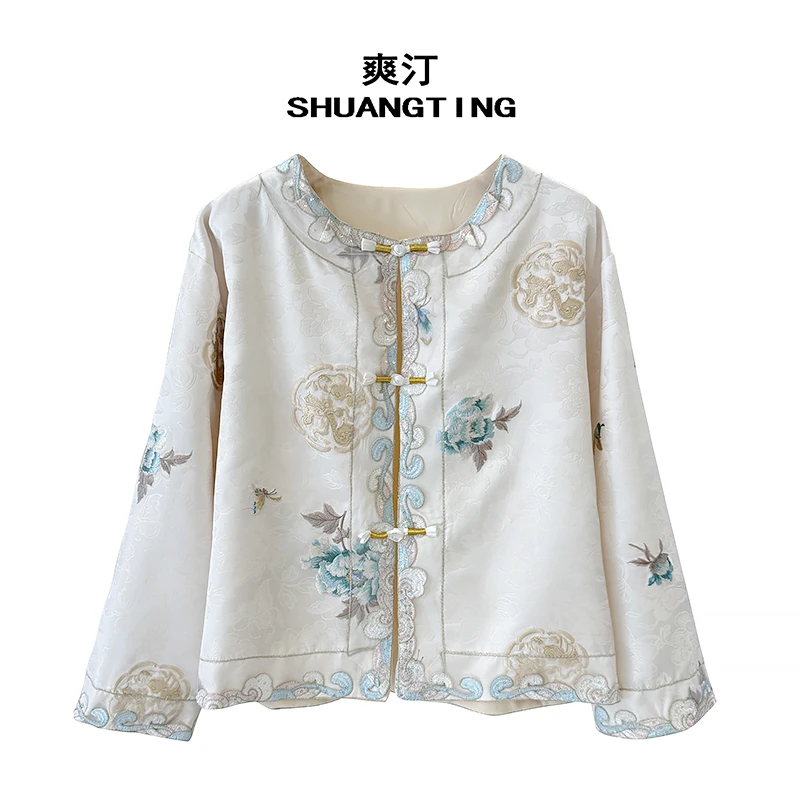 Jokara/丘可儿【揽月】新中式气质牡丹盘扣上衣提花撞色外套春