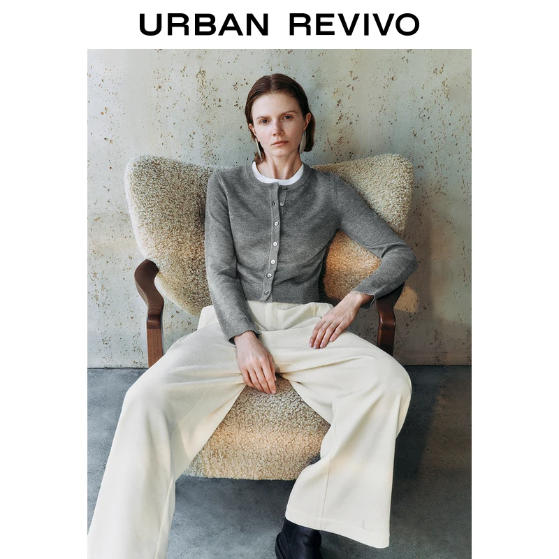 UR2025秋季新款女装撞色拼接假两件设计感针织开衫UWM950014