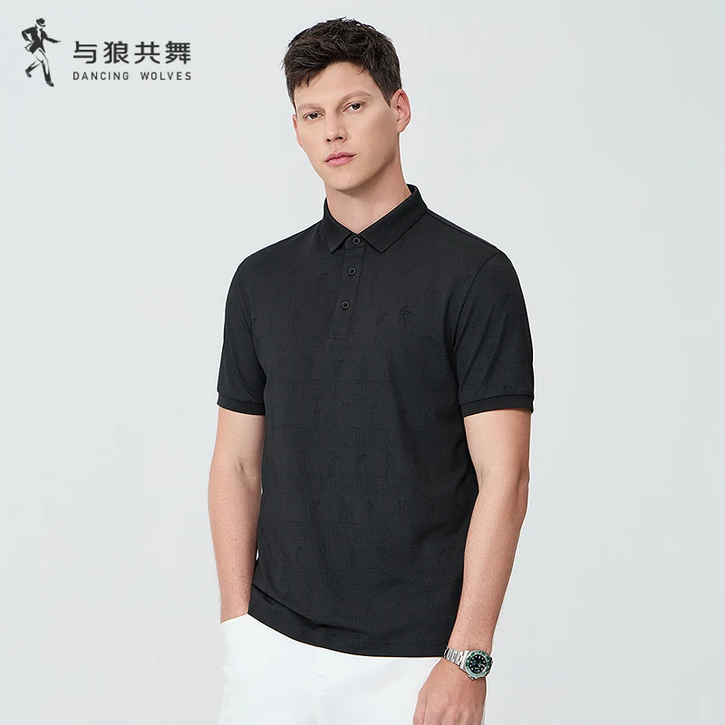 【7A抗菌+桑蚕丝+莫代尔】与狼共舞满25夏季印设计弹力短袖POLO衫男