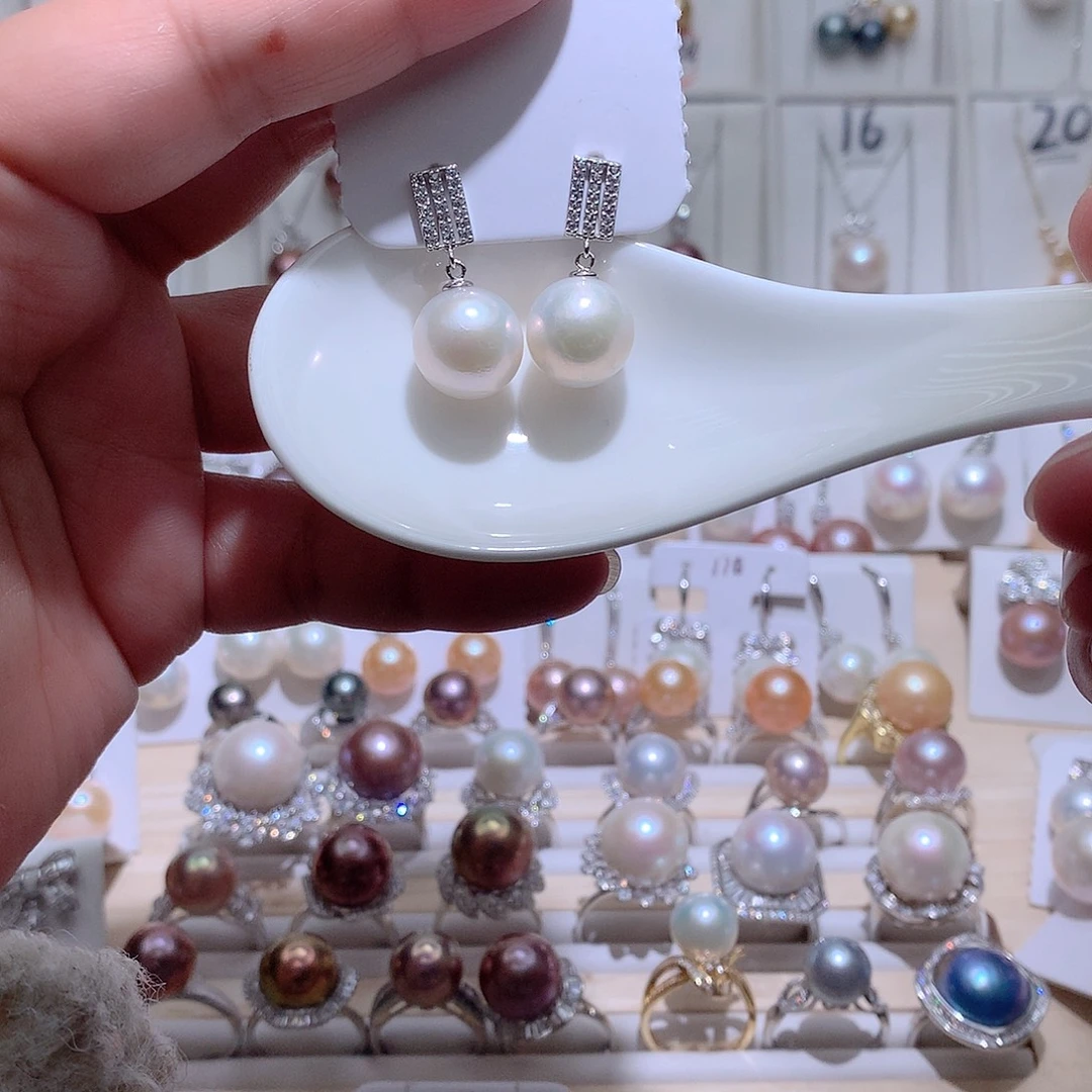 耳饰淡水珍珠银S925镶嵌CC12.5mm