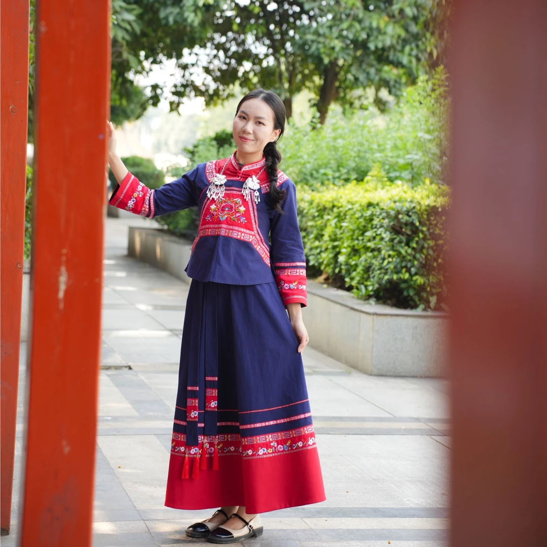 民族风百褶裙连衣裙立领外套服装套装女士民族服装