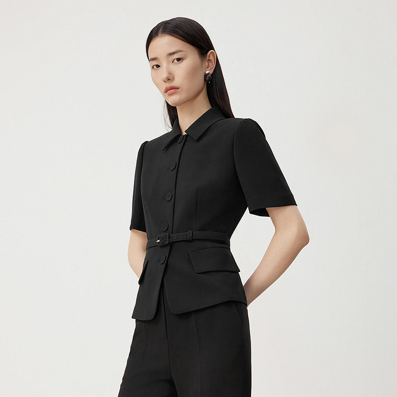 【商场同款】朗姿时尚新款收腰显瘦西服职业修身正装西装气质黑色