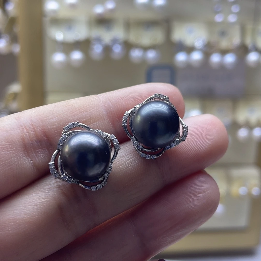 海水珍珠银S925镶嵌耳饰