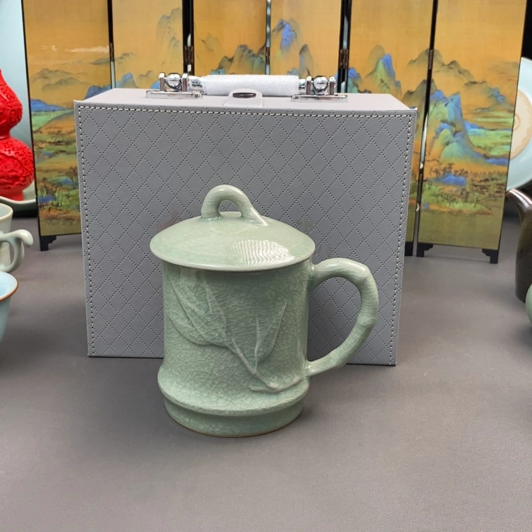 瓷片冰片釉竹节办公杯