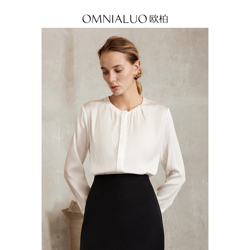 欧柏高级感大牌重磅真丝衬衫女2025秋装新款OL气质长袖桑蚕丝上衣